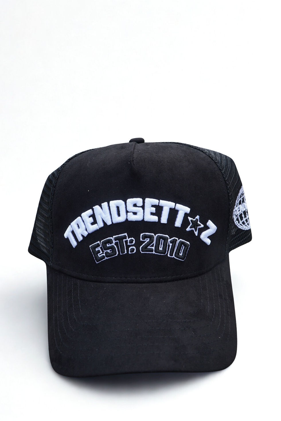 Black "Trendsettaz" Suede Trucker Hat
