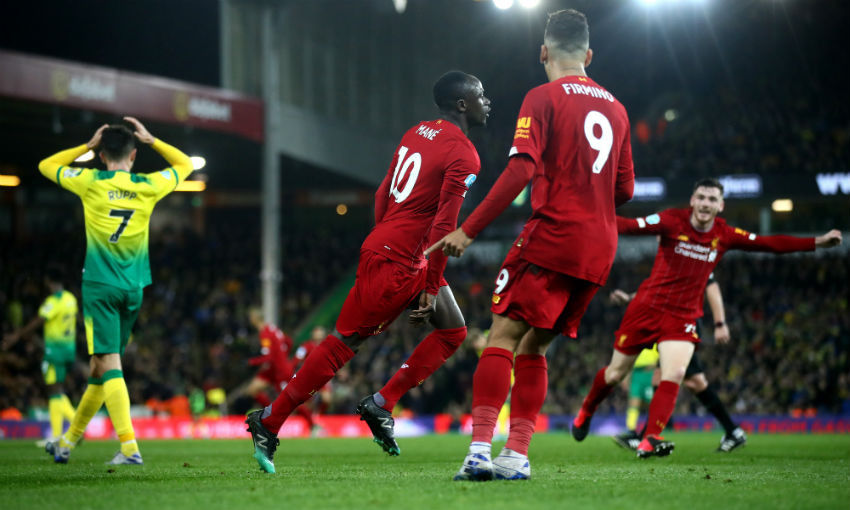sadio mane celebrating his goal against norwich city
