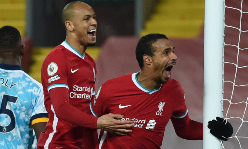 Matip and Fabinho celebrating a goal