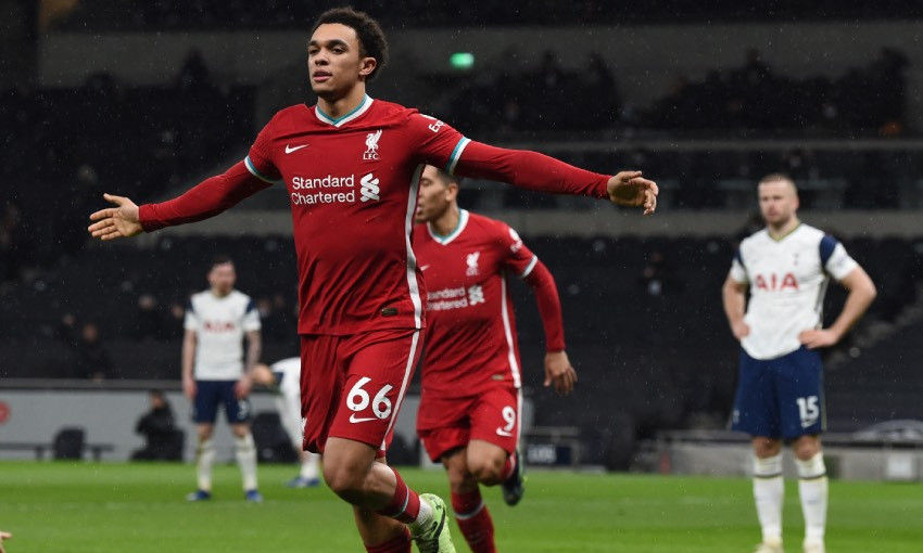 Alexander-Arnold celebrating a goal against Spurs