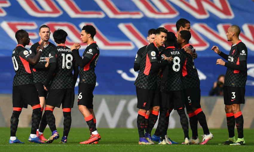Liverpool celebrating a goal against crystal palace