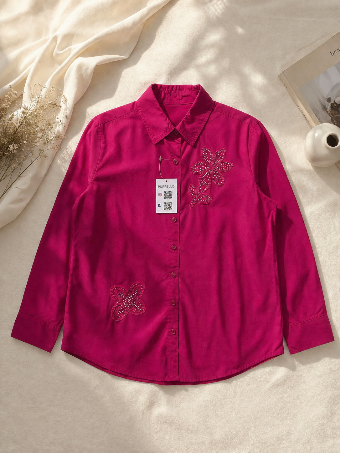 Hot pink embroidered shirt 