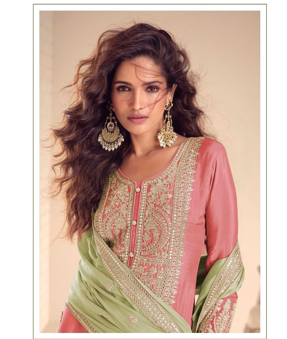 Thumbnail: Peach / green embroidered suit 