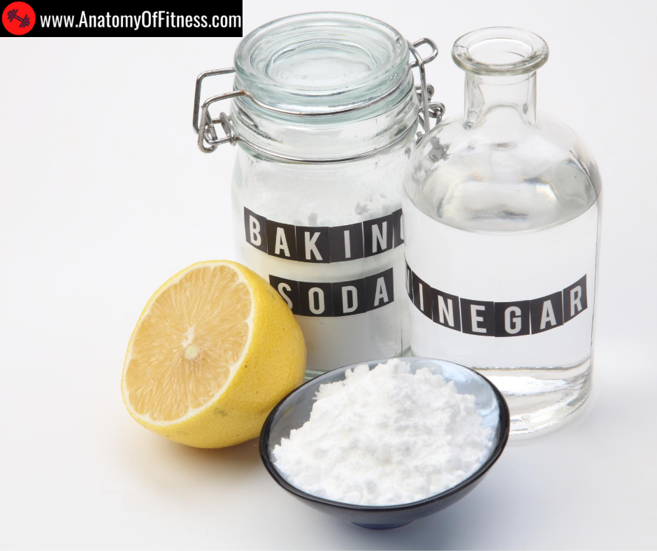 A mixture of baking soda, vinegar, lemon juice and water.
