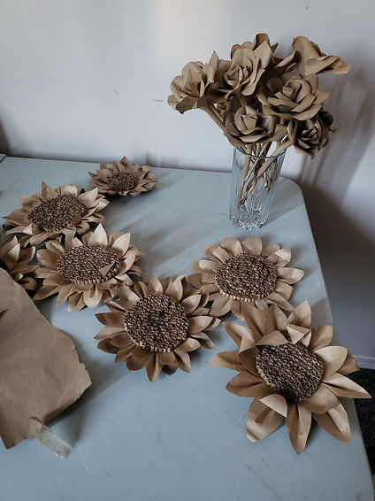 A bunch of flowers before being added to the dress