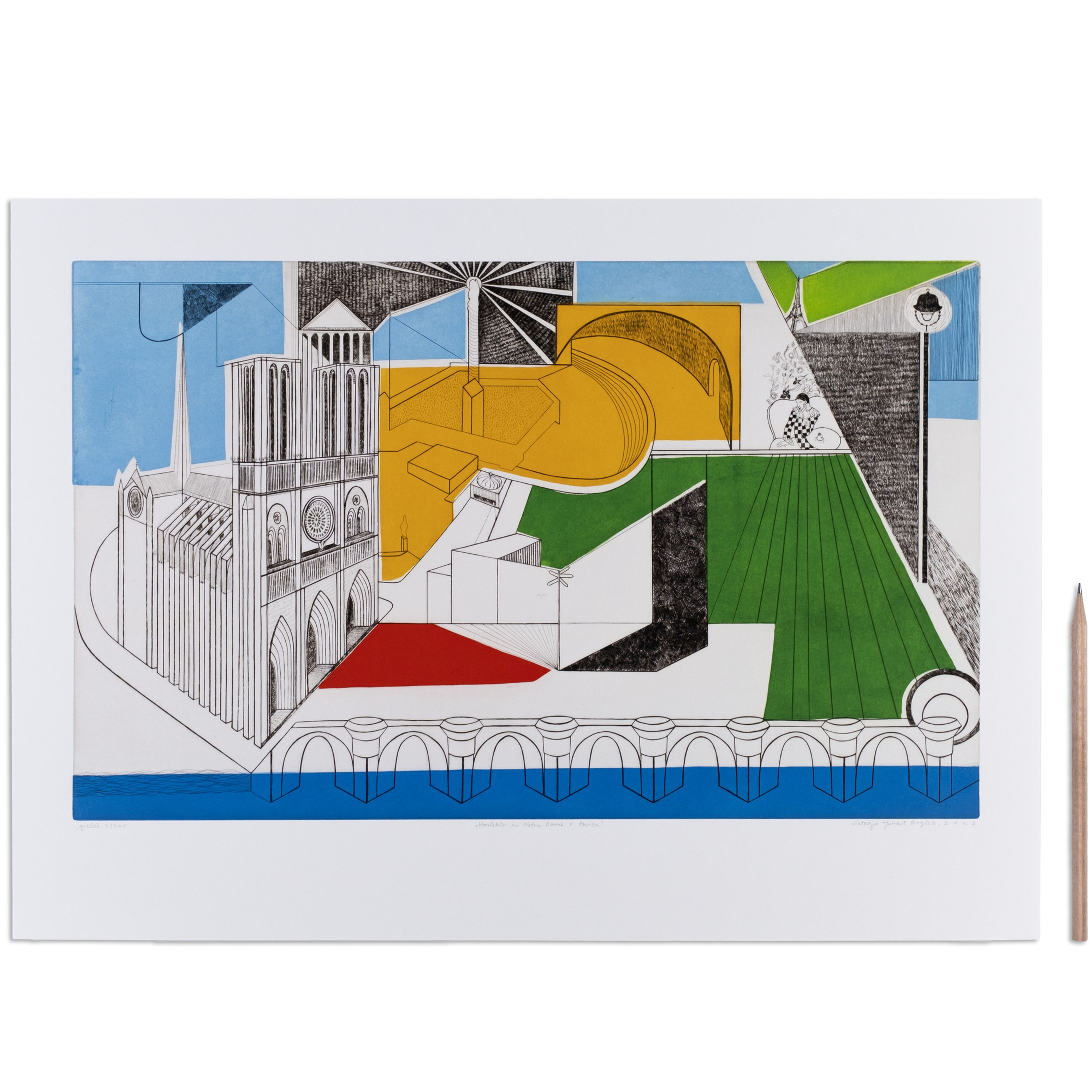 Harlequin and Notre-Dame in Paris  | Giclée Print | 36 x 50 cm