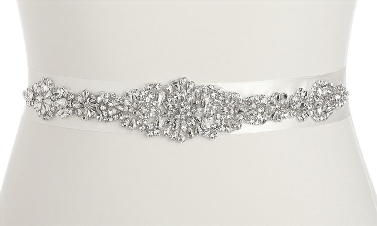 Thumbnail: Bejeweled Bridal Sash with Breathtaking Genuine Crystal Applique