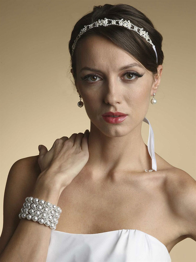 Thumbnail: Swarovski Crystal Bridal Headband or Belt with Ribbon