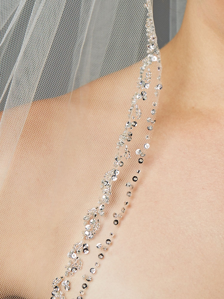Thumbnail: Glamorous Beaded Swarovski Crystal Fingertip Wedding Veil
