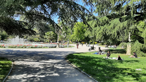Allées arborées dans ce beau jardin du centre de Toulouse.