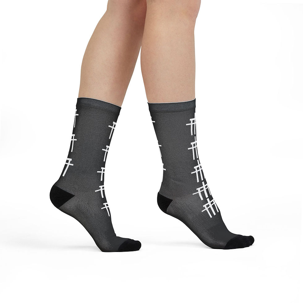 Thumbnail: Sublimation Crew Socks - 3 Cross Pattern - Black