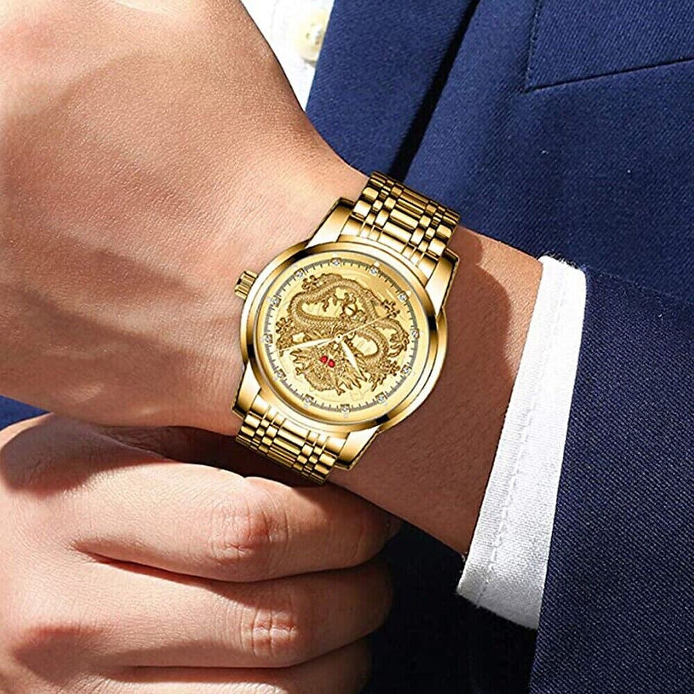 Thumbnail: Business Gift Waterproof Gold Men's Diamond Quartz Watch Classic Stainless Steel
