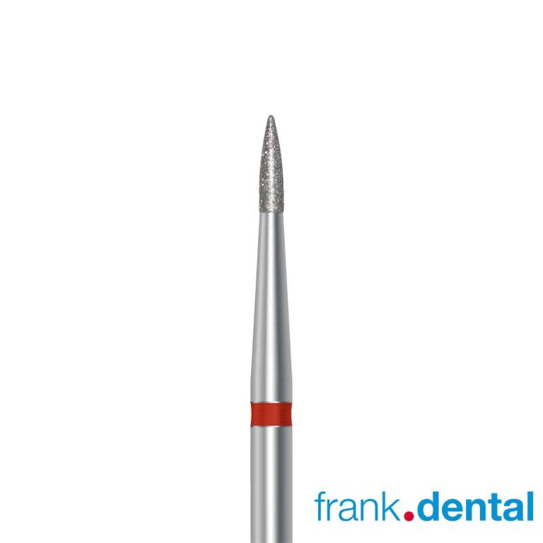 Frank Dental D.889 flame-shaped diamond dental bur for precise finishing, contouring and restorative dentistry
