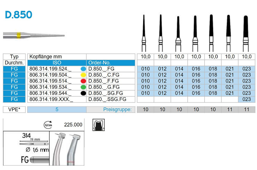 Frank Dental D.850 round tapered diamond dental bur for crown preparation and restorative dentistry