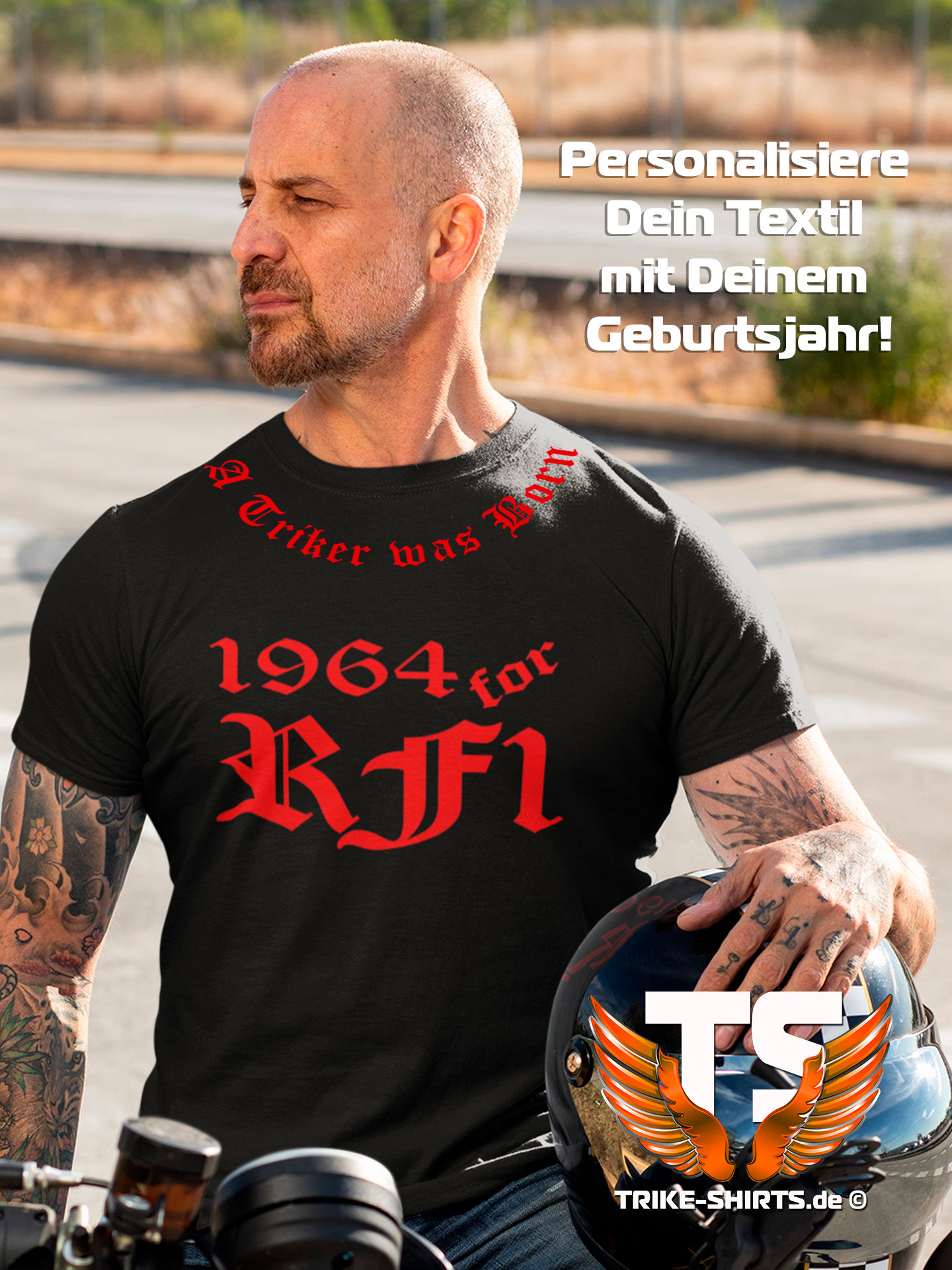T-Shirt Comfort - "A Triker was Born" mit Jahr in 9 Flexfarben