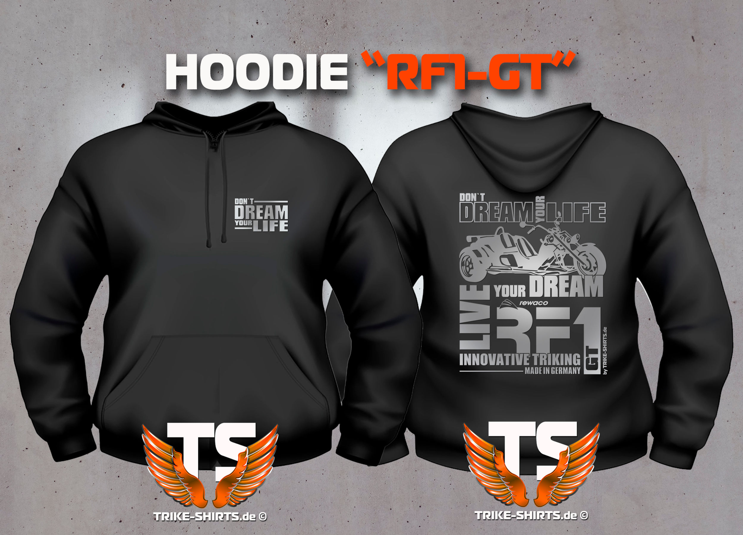 Sweatshirt Hooded - RF1-GT "Don´t Dream my Life" Silberflex