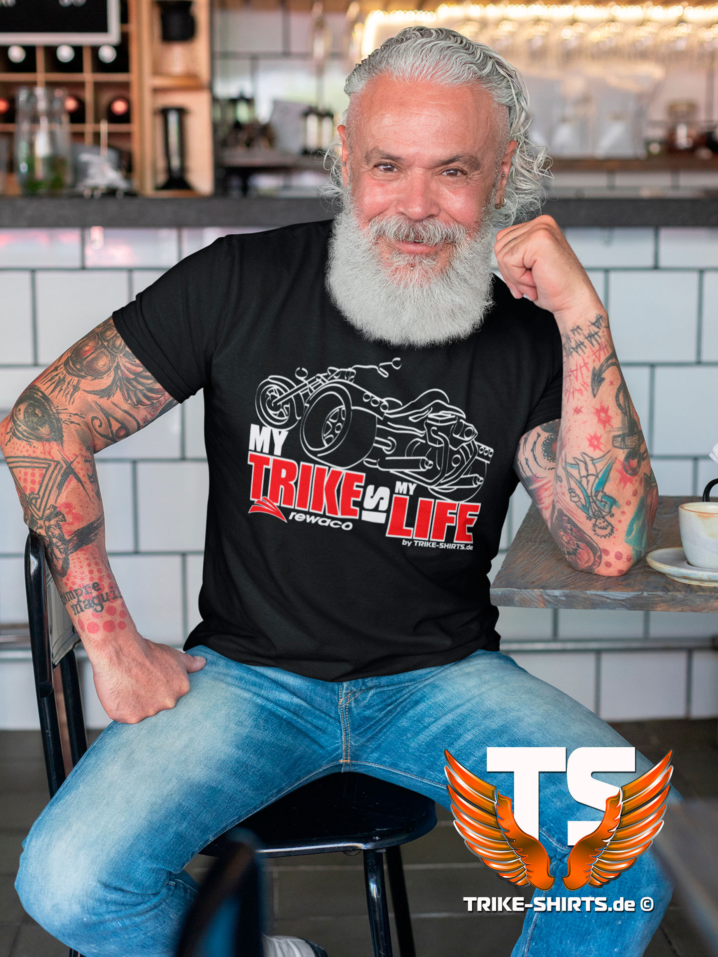 T-Shirt Comfort - "My Trike is my Life" 003MB - 2-farbig weiß-rot