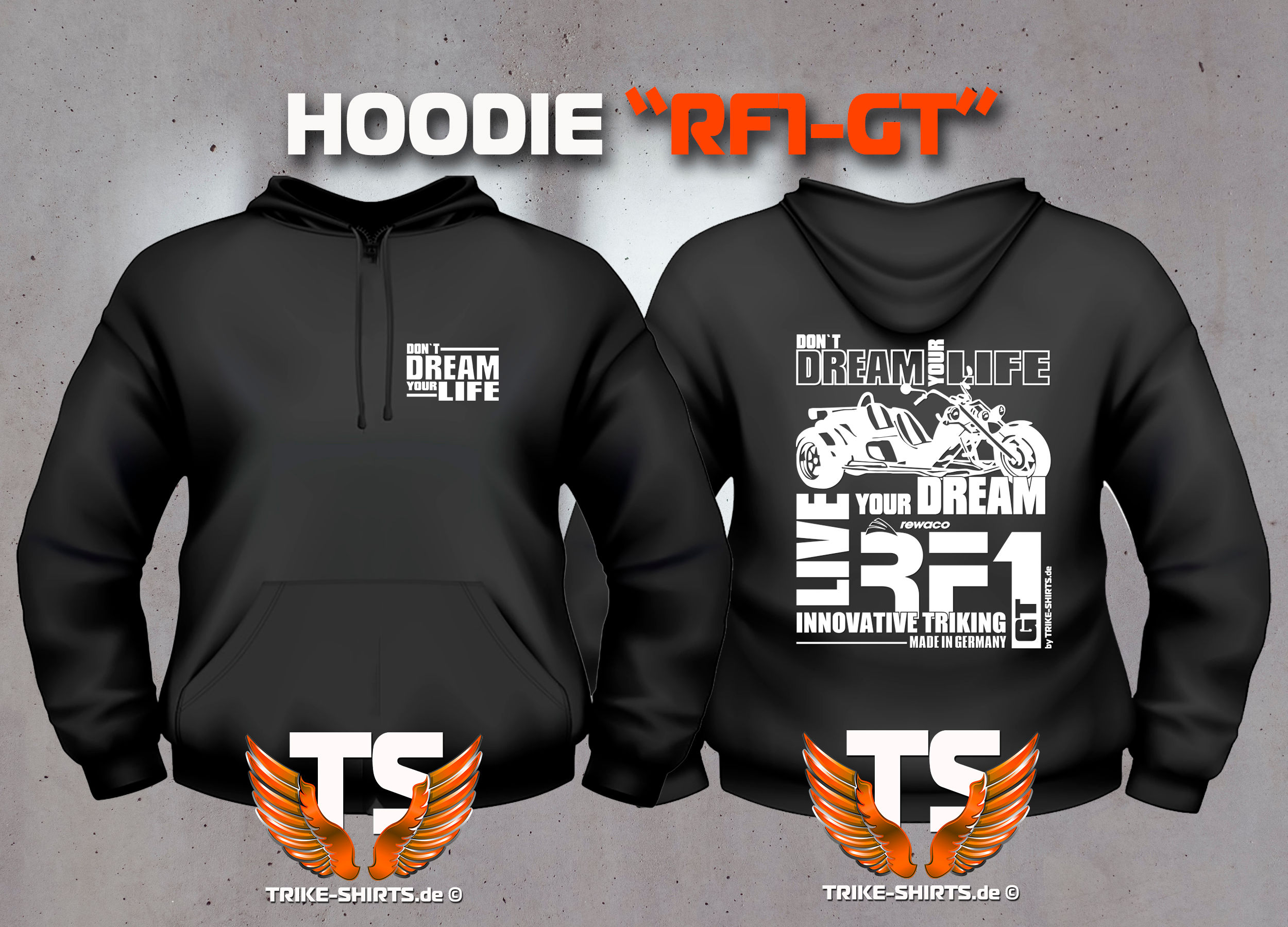 Sweatshirt Hooded - RF1-GT "Don´t Dream your Life" Weißflex