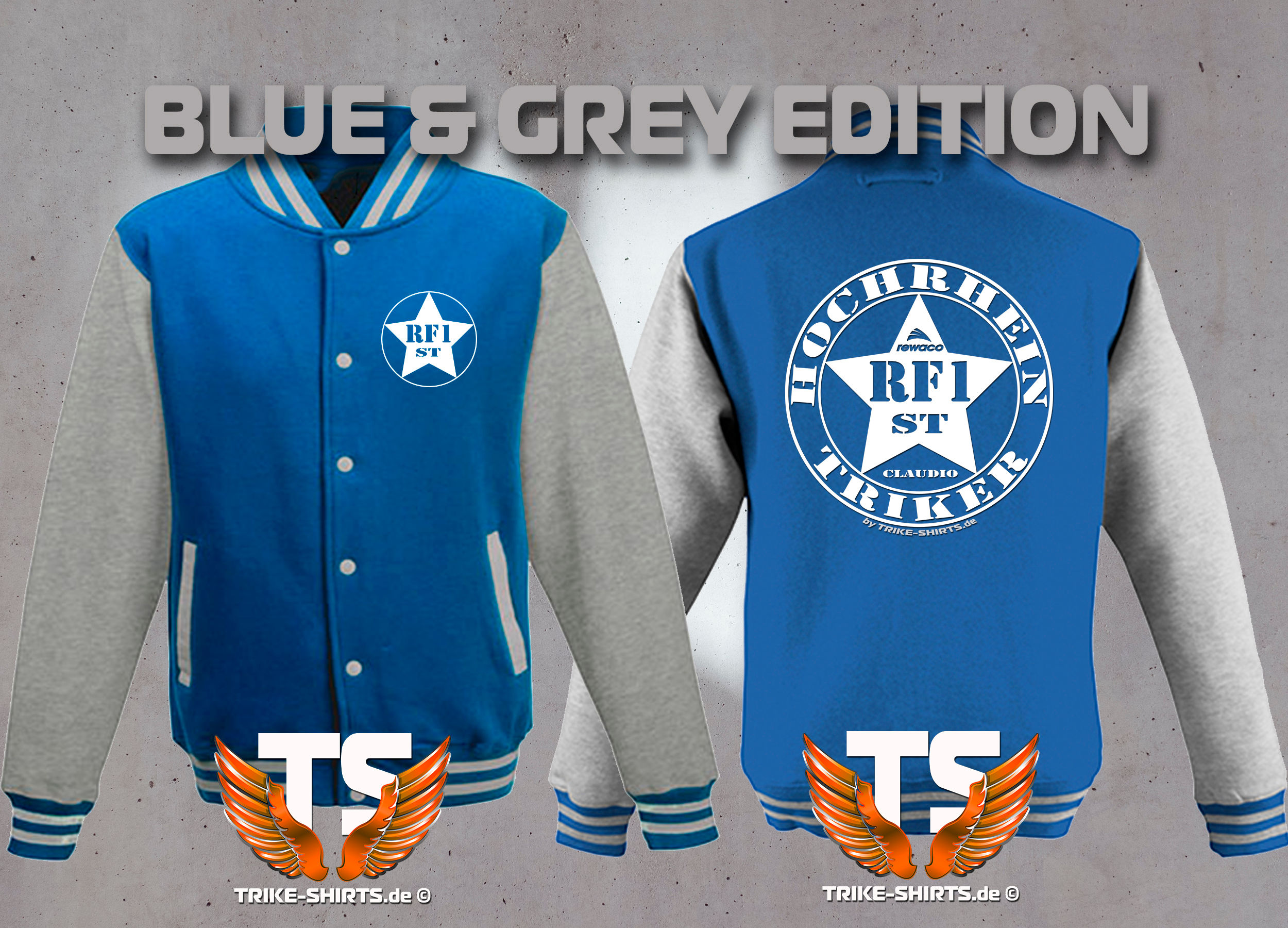 College-Jacke RF1-ST "Hochrhein-Triker" in 6 Farben, mit eigenem Namen !