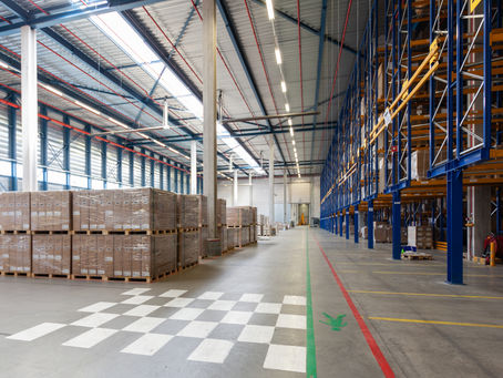 Warehouse interior with a forklift