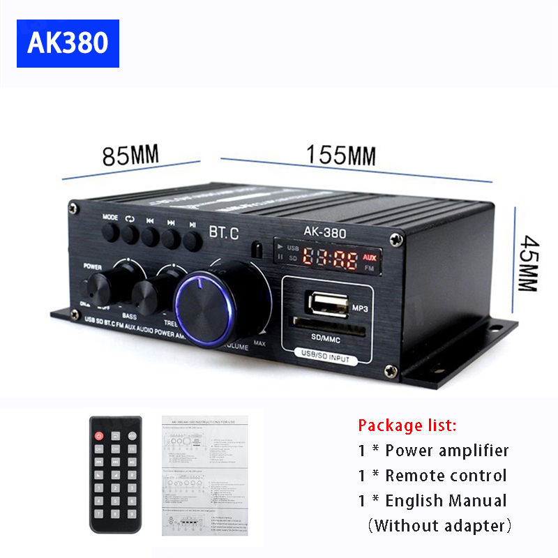 Miniatura: AK380 Bluetooth Power Amplifier Max 800W 12V Stereo BASS Audio Amp HiFi Digital 