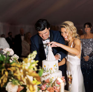 Couple cutting their wedding cake