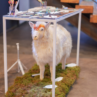 lamb under table, art installation
