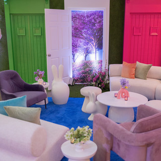 Bright and colorful lounge area