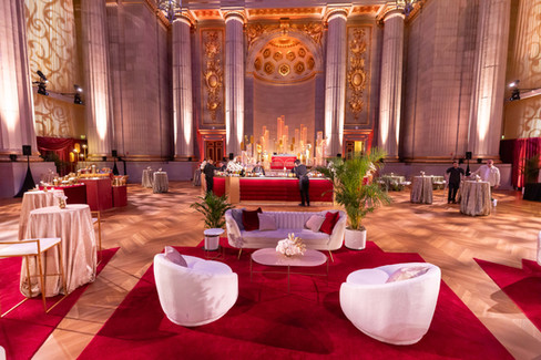 Room shot of golden hour soiree decor