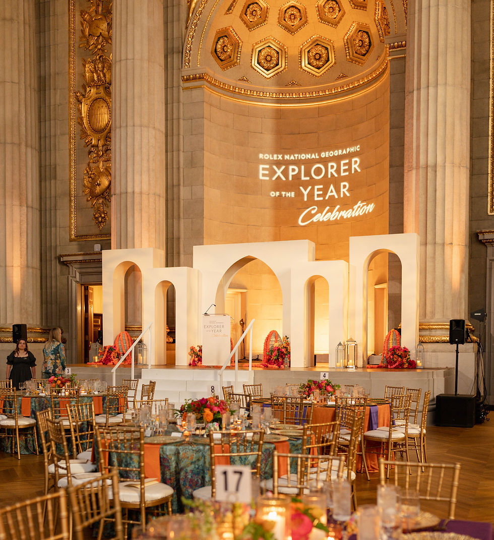 Mellon Auditorium stage decorated for National Geographic Explorer of the Year Celebration