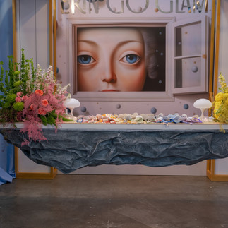 Floating table at guest check in for Erin Go Glam 2026
