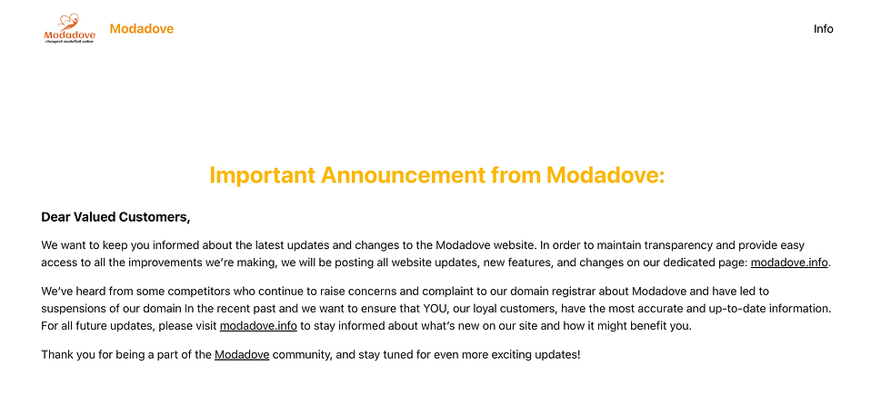 ModaDove.info Accouncement