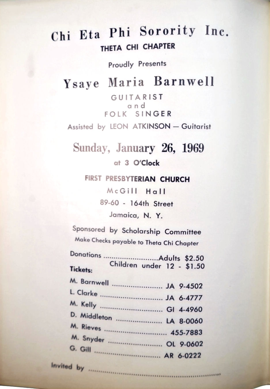 Dr. Ysaye Barnwell's 1969 An Afternoon of Music McGill Hall