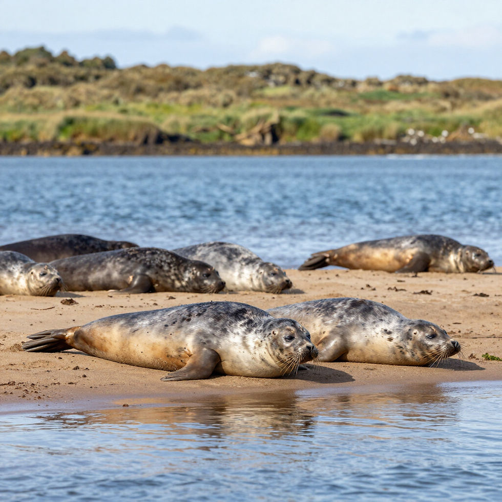 Seals on a beach during a Dunrobin Castle Tour