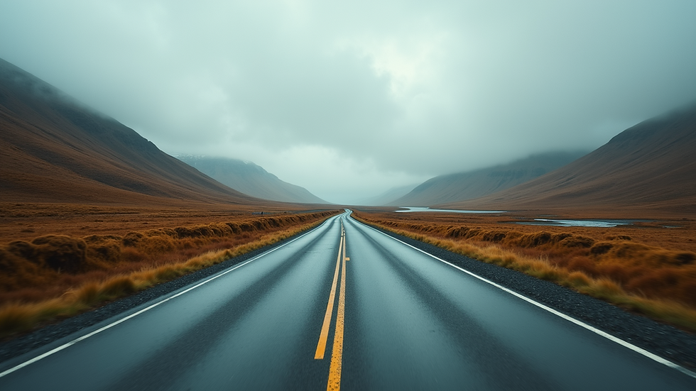 Eye-level view of a winding road through the Scottish Highlands