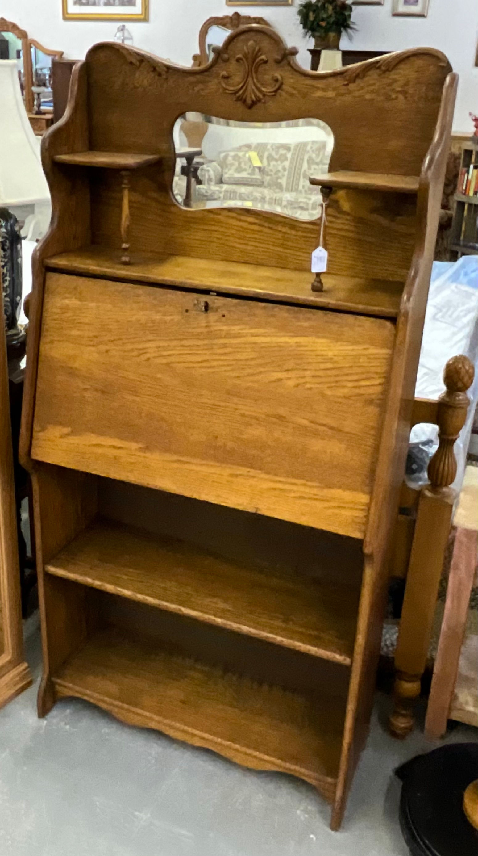 LARKIN, ANTIQUE OAK DROP FRONT DESK