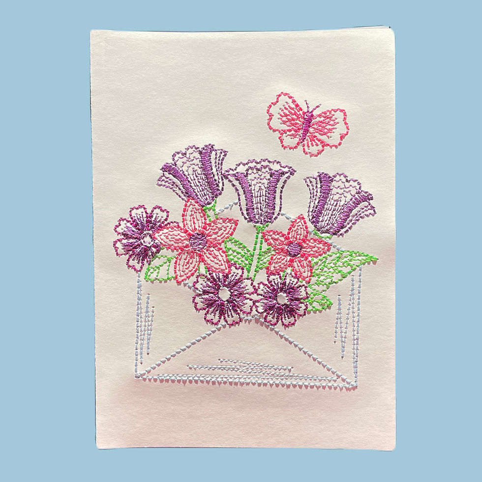greeting card with an envelope of flowers