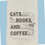 Thumbnail: embroidered gray kitchen towel- cats books coffee