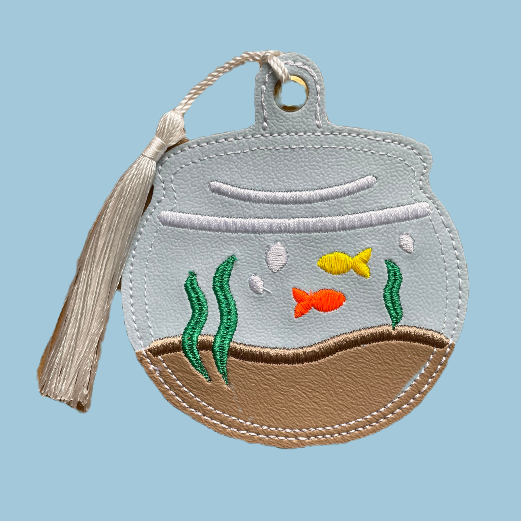 embroidered vinyl bookmark fish bowl