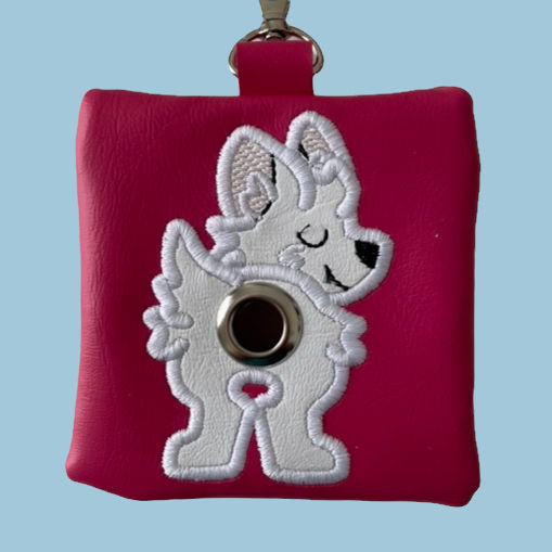 westie on dark pink background