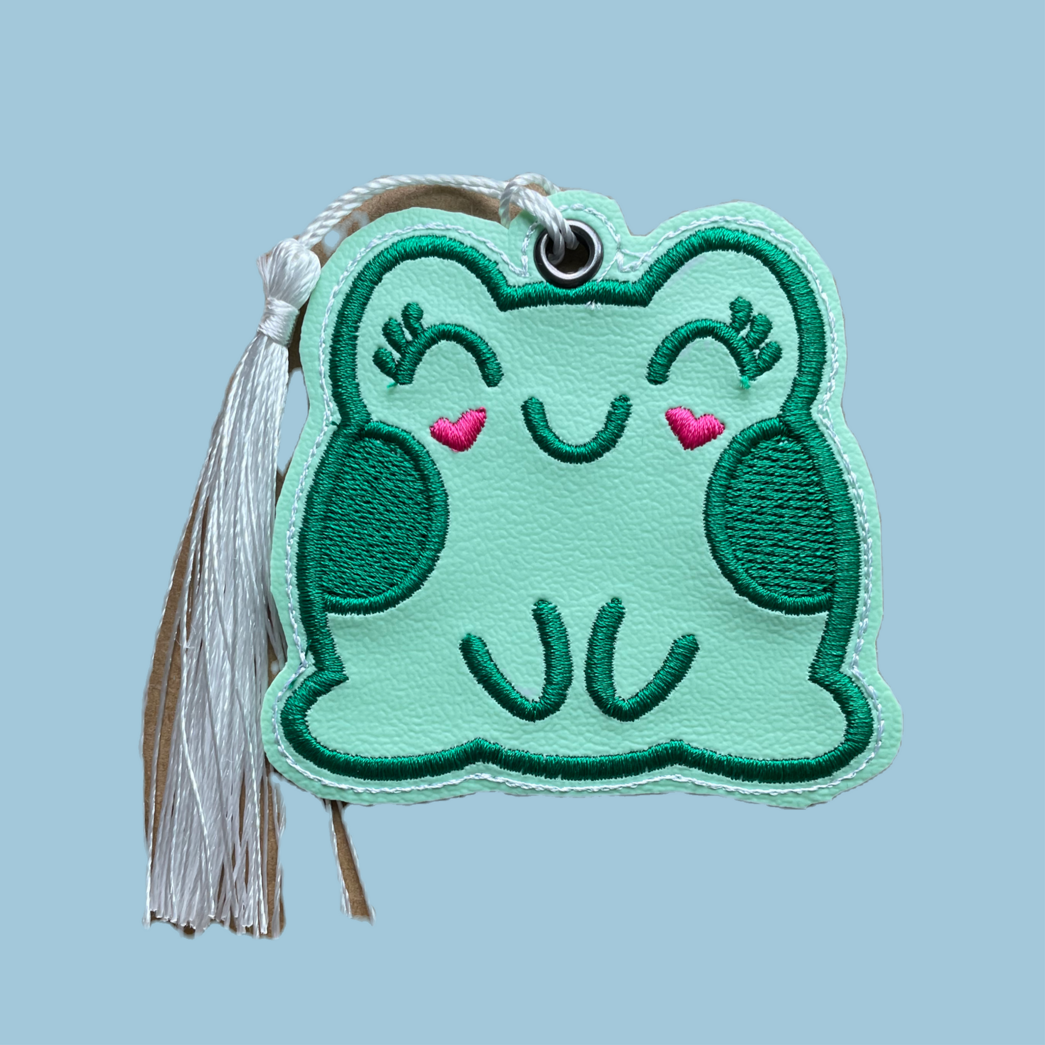 embroidered vinyl bookmark frog