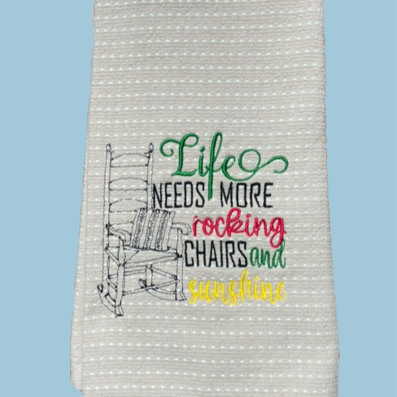 embroidered kitchen towel- more rocking chairs