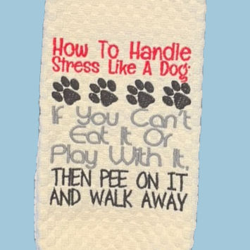 embroidered kitchen towel- pee on it