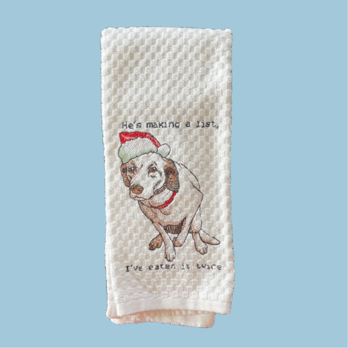 embroidered kitchen towel- List Eaten Twice
