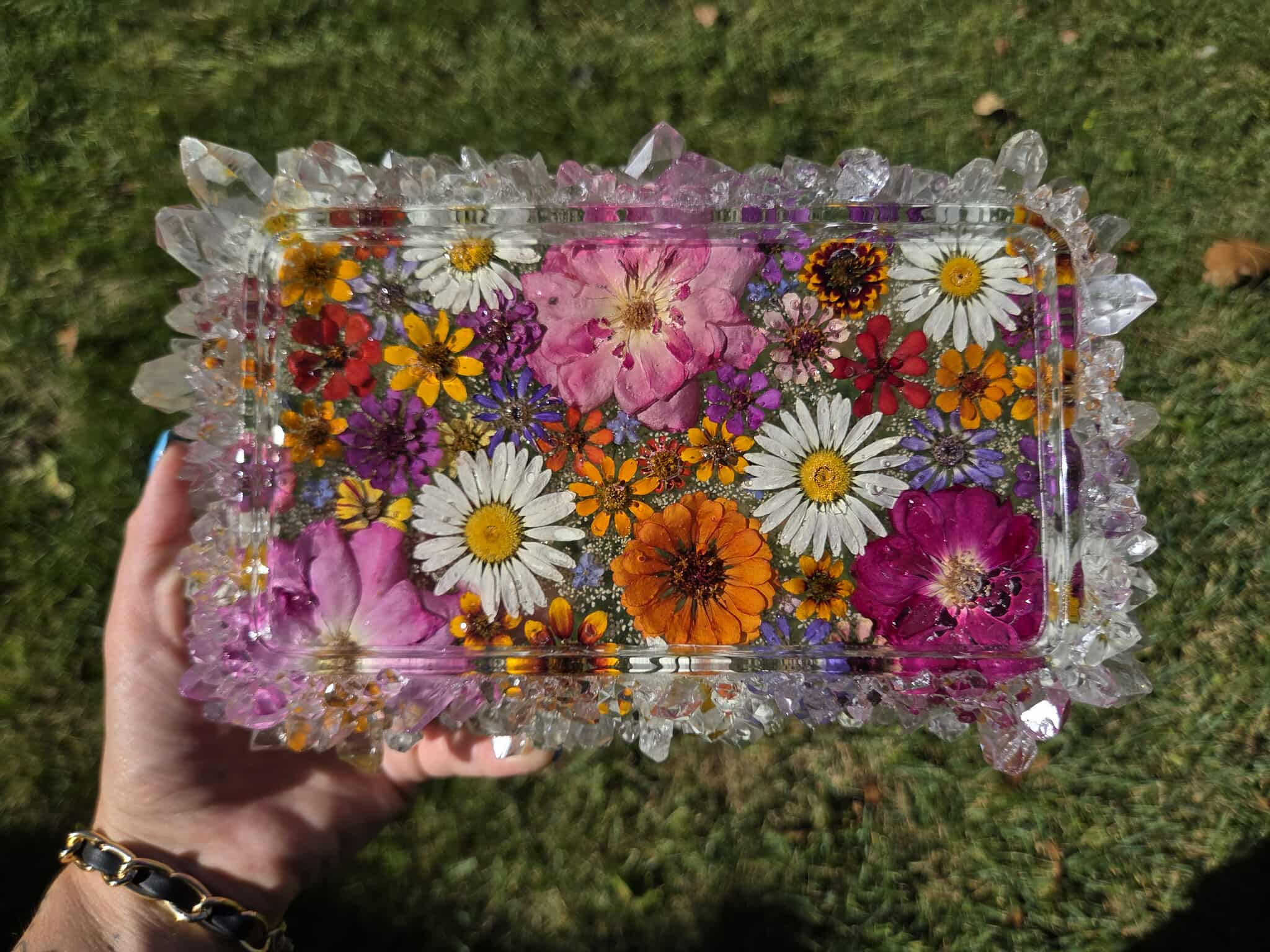 Large imitation crystal floral tray
