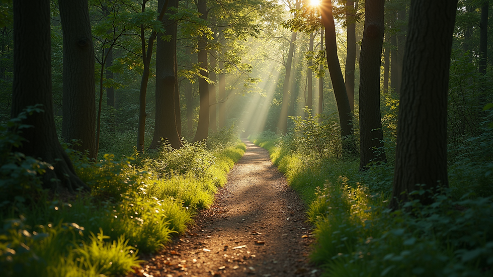 High angle view of a peaceful path through a forest, symbolizing a spiritual journey