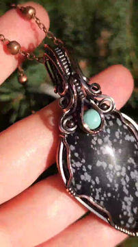 Thumbnail: Spirit of The Desert Pendant - Turquoise & Snowflake Obsidian in Copper