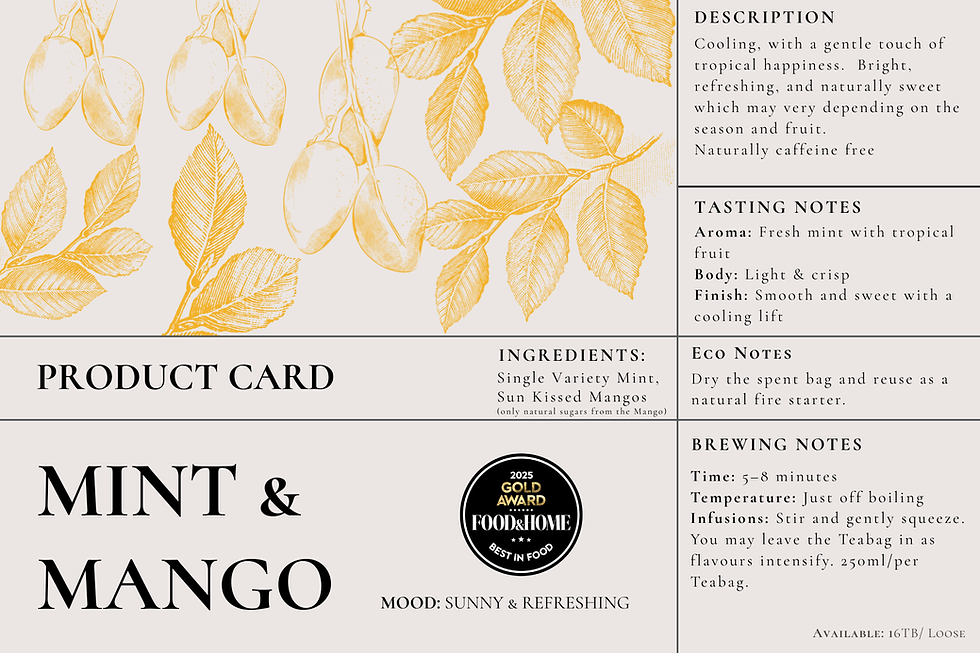 Thumbnail: product card for mint mango fruit tea, a premium fruit tea blend, hand crafted in South Africa