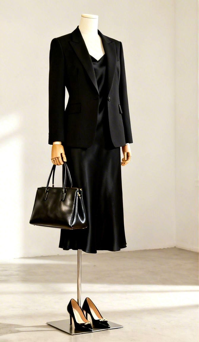 Image featuring a black silk slip dress, showcasing how to style it