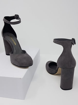 Gray thin Ankle Strap block Heels - Handmade Shoes by Vivuen Lauren
